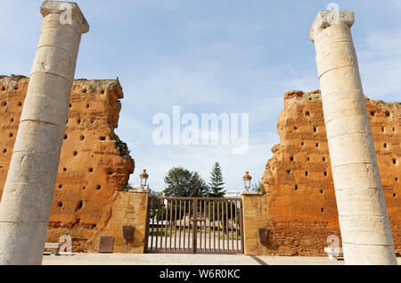 Pillars and an unfinished minaret (Hassan Tower) at the King Mohammed V mausoleum in Rabat, Morocco. Stock Photo