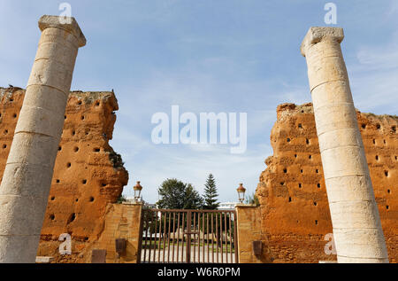 Pillars and an unfinished minaret (Hassan Tower) at the King Mohammed V mausoleum in Rabat, Morocco. Stock Photo