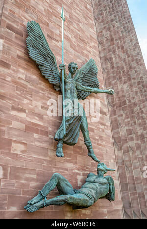 Sir Jacob Epsteins sculpture 'St. Michael's victory over the devil' at Coventry Cathedral, or St Michael's Cathedral, England Stock Photo