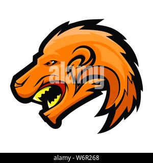 Lion Head Isolated on White Background. Wild African Mascot. Angry Beast Cartoon Character Stock Vector