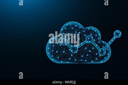 Cloud analytics poly design, data analysis abstract geometric image, evaluating forecast performance wireframe mesh polygonal vector illustration made Stock Vector