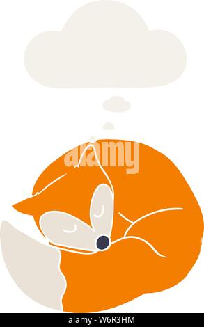 cartoon sleeping fox with thought bubble in retro style Stock Vector