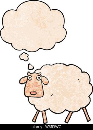 cartoon sheep with thought bubble in grunge texture style Stock Vector