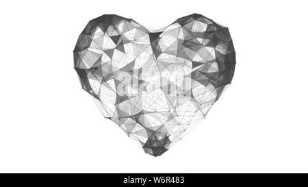 Heart shape 3d low poly connected dots. isolated on white background. 3d illustration Stock Photo