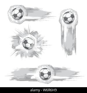 Set of different grunge frames with soccer balls isolated on white background Stock Vector