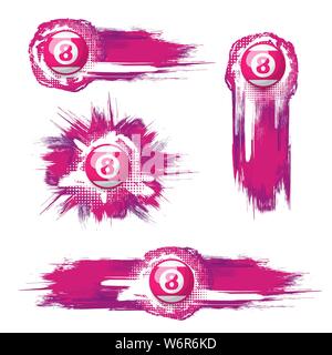 Set of pink color billiards balls isolated on white background Stock Vector