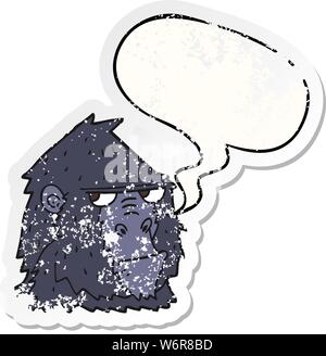 cartoon angry gorilla face with speech bubble distressed distressed old sticker Stock Vector