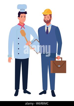 Professionals workers couple smiling cartoons Stock Vector