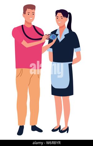 Professionals workers couple smiling cartoons Stock Vector