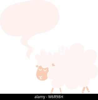 cartoon sheep with speech bubble in retro style Stock Vector