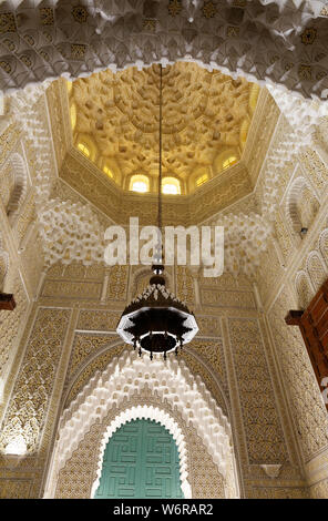 Interior of the Mahkama du Pacha, working courthouse, in Habous, in the neighbourhood of the city of Casablancain Morocco view of the Moorish architecture. Stock Photo