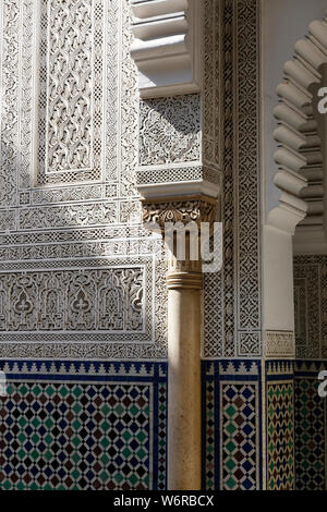 Interior of the Mahkama du Pacha, working courthouse, in Habous, in the neighbourhood of the city of Casablancain Morocco view of the Moorish architecture. Stock Photo