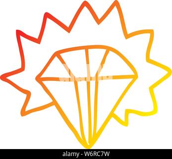 warm gradient line drawing of a cartoon shining diamond Stock Vector