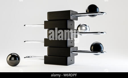 Illustration of black small steel padlocks with metal balls on it  at the white background. 3D render model. Stock Photo
