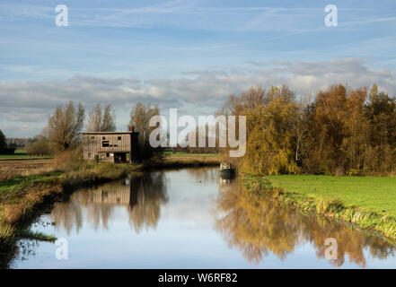 Old shed along the river Giessen Stock Photo