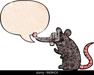 cartoon rat with speech bubble in retro texture style Stock Vector