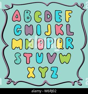 Hand drawn colorful doodle abc letters. Hand drawn font. Vector illustration. Stock Vector