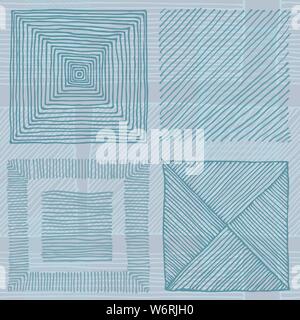 Hand-drawn blue linear endless texture. Template for design and decoration Stock Vector