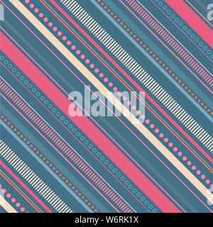 Seamless pastel blue and pink pattern with diagonal stripes and dots Stock Vector