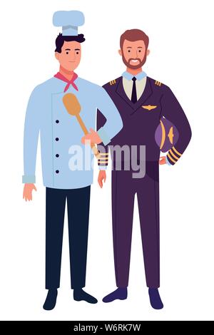 Professionals workers couple smiling cartoons Stock Vector