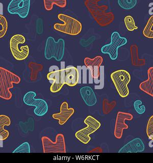Seamless background with hand-drawn alphabet. Template for design and decoration Stock Vector
