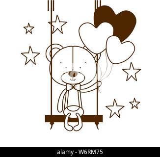 silhouette of bear with helium balloons on white background Stock Vector