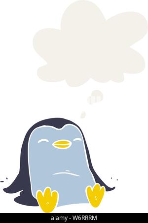 cartoon penguin with thought bubble in retro style Stock Vector