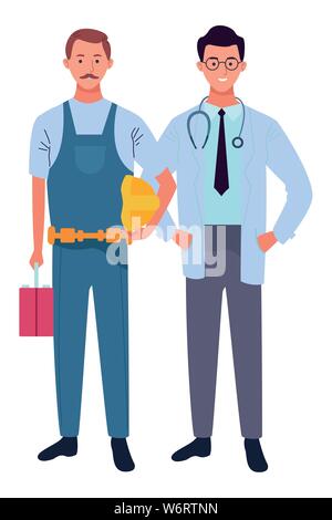 Professionals workers couple smiling cartoons Stock Vector