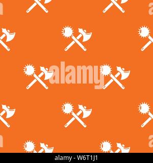 Medieval axe and mace pattern vector orange Stock Vector