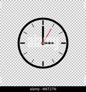 Three o’Clock flat icon design template isolated illustration on transparent background, Black, White and red clock icon vector illustration. Stock Vector