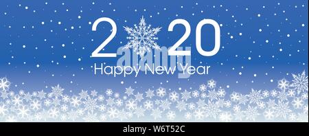 2020 Happy New Year card template. Design patern snowflakes white and blue color. Stock Vector