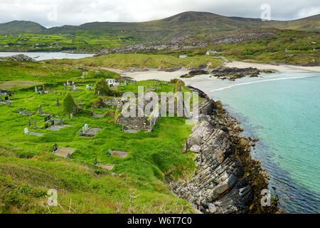Abbey Island, the idyllic patch of land in Derrynane Historic Park, famous for ruins of Derrynane Abbey and cementery, located in County Kerry, Irelan Stock Photo
