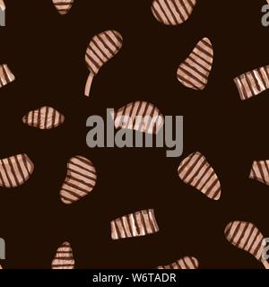 Grilled meat design. Seamless pattern. Black background. Vector illustration. Stock Vector