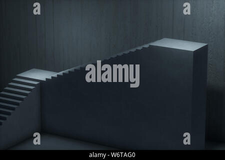 The stairway in the dark basement, 3d rendering. Computer digital drawing. Stock Photo