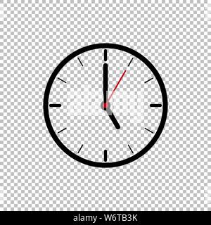 Five o’Clock flat icon design template isolated illustration on transparent background, Black, White and red clock icon vector illustration. Stock Vector