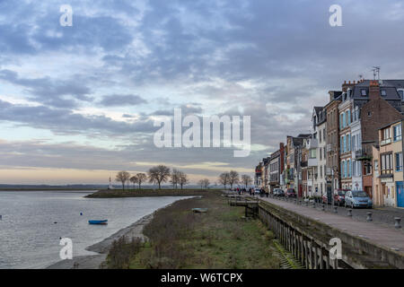 Saint-Valery-sur-Somme, France - January 17, 2016: Buildings and streets of Saint-Valery-sur-Somme on a winter week-end day Stock Photo