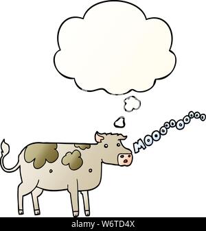 cartoon cow with thought bubble in smooth gradient style Stock Vector
