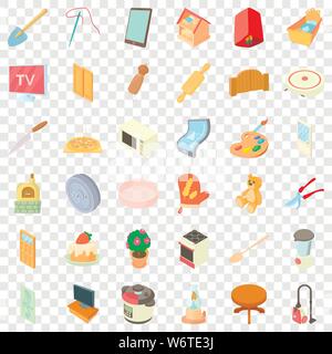 Kitchen icons set, cartoon style Stock Vector