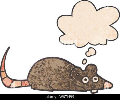 cartoon mouse with thought bubble in grunge texture style Stock Vector