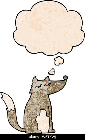 cartoon wolf with thought bubble in grunge texture style Stock Vector