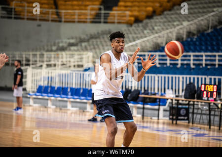 Athens. 2nd Aug, 2019. Greek national basketball team player Giannis Antetokounmpo attends a training session for the upcoming 2019 FIBA World Cup in China at the Olympic Athletic Center of Athens (O.A.C.A.) in Greece on Aug. 2, 2019. Credit: Lefteris Partsalis /Xinhua Stock Photo