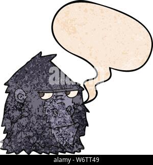 cartoon angry gorilla face with speech bubble in retro texture style Stock Vector