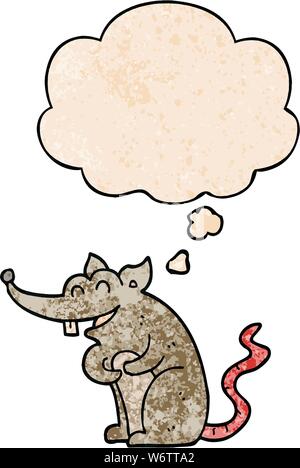 cartoon rat with thought bubble in grunge texture style Stock Vector