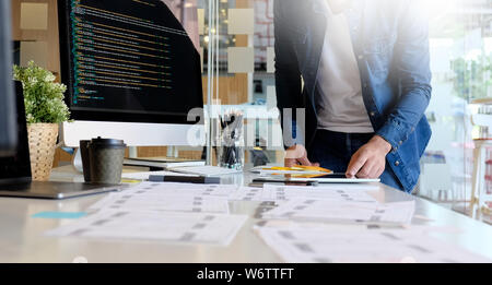 Graphic designer UI UX creative sketch planning application web for smart phone Stock Photo