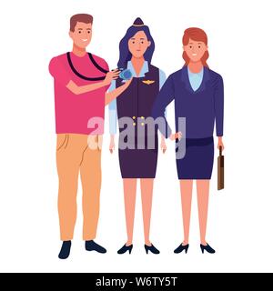 Professionals workers characters smiling cartoons Stock Vector