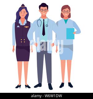 Professionals workers characters smiling cartoons Stock Vector