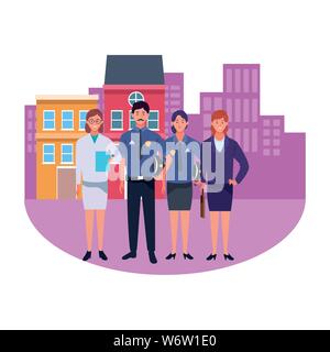 Professionals workers smiling cartoons Stock Vector