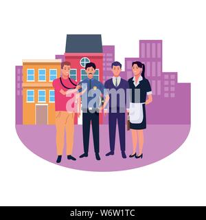 Professionals workers smiling cartoons Stock Vector