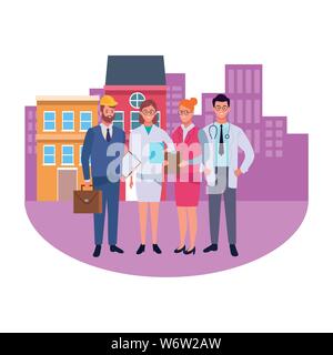 Professionals workers smiling cartoons Stock Vector