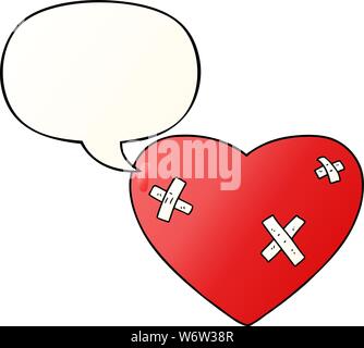 cartoon beaten up heart with speech bubble in smooth gradient style Stock Vector